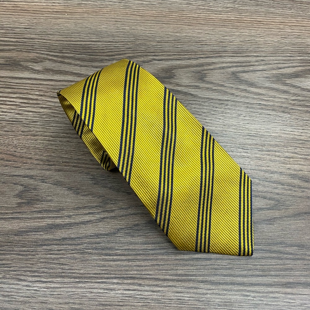 Eljo’s Gold w/ Navy Blue Stripe Silk Tie